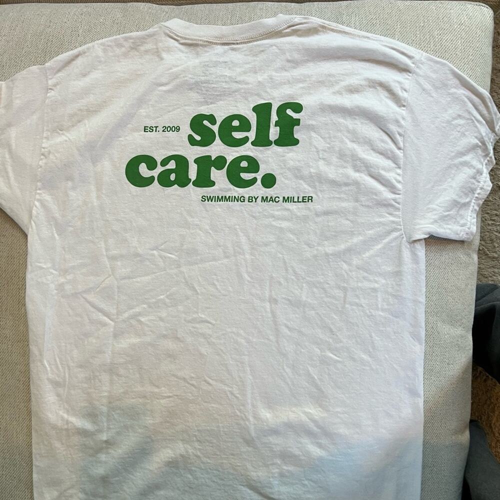 Mac Miller shirt, Self Care, White T-Shirt, Swimming  Large